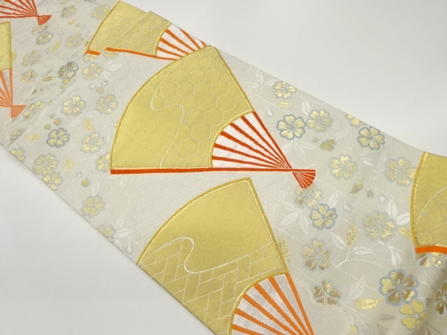 扇に枝垂れ桜模様織出し袋帯